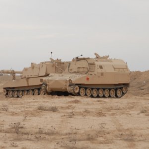 M109A6 and an M992 FAASV at FOB Warrior