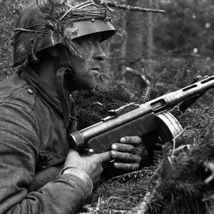 Finnish soldier with K31 SMG