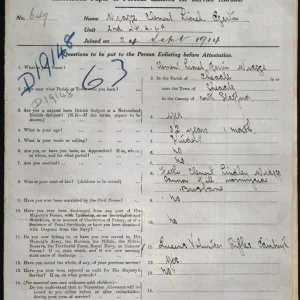 Wragge Cover Sheet Of Army Record