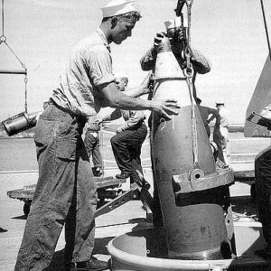USS New Jersey BB 62 - Crewmen Loading 16 Inch Projectiles, Circa 1944