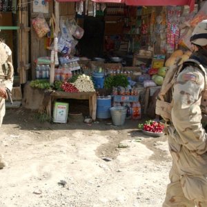 Patrol in a market in Ghazni, Afghanistan