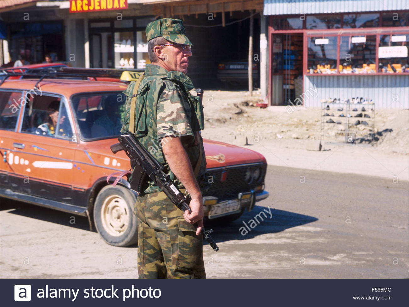 NATO intervention in Kosovo, July 2000, checkpoint of Russian soldiers near Pristina airport.jpg