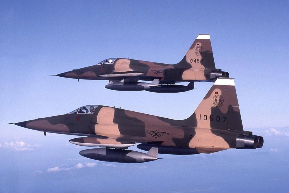 Phil F-5A (65-10507, & ..-10499) inflight (1994).jpg