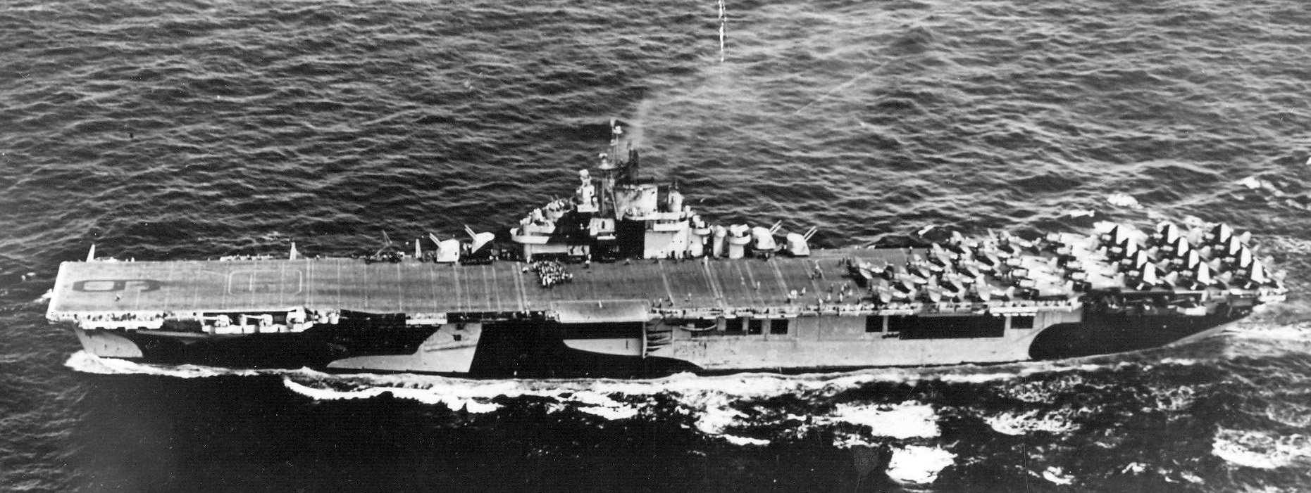 The carrier Essex (CV 9) pictured underway in the Pacific Ocean. July 1944.jpg