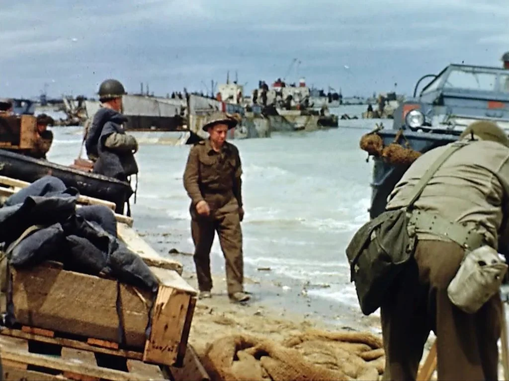 US Landing craft on the beach during D-Day on June 6, 1944 in France..webp