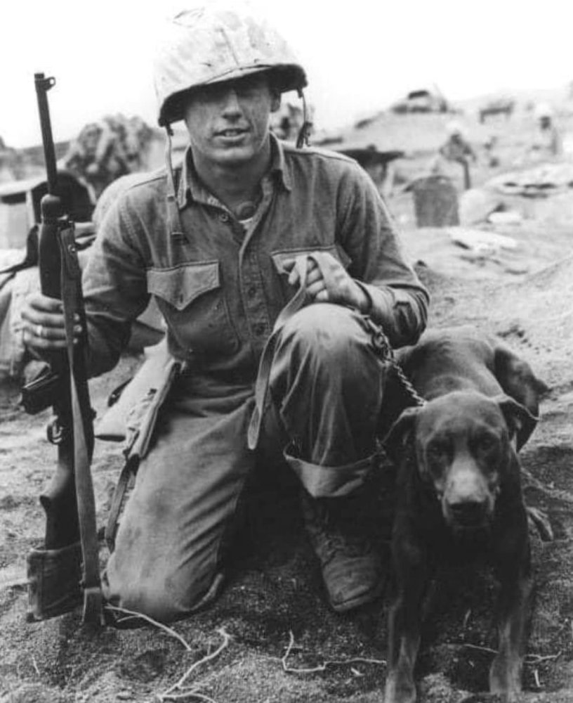 US Pvt. Francis Hall and his Doberman, War Dog.jpg