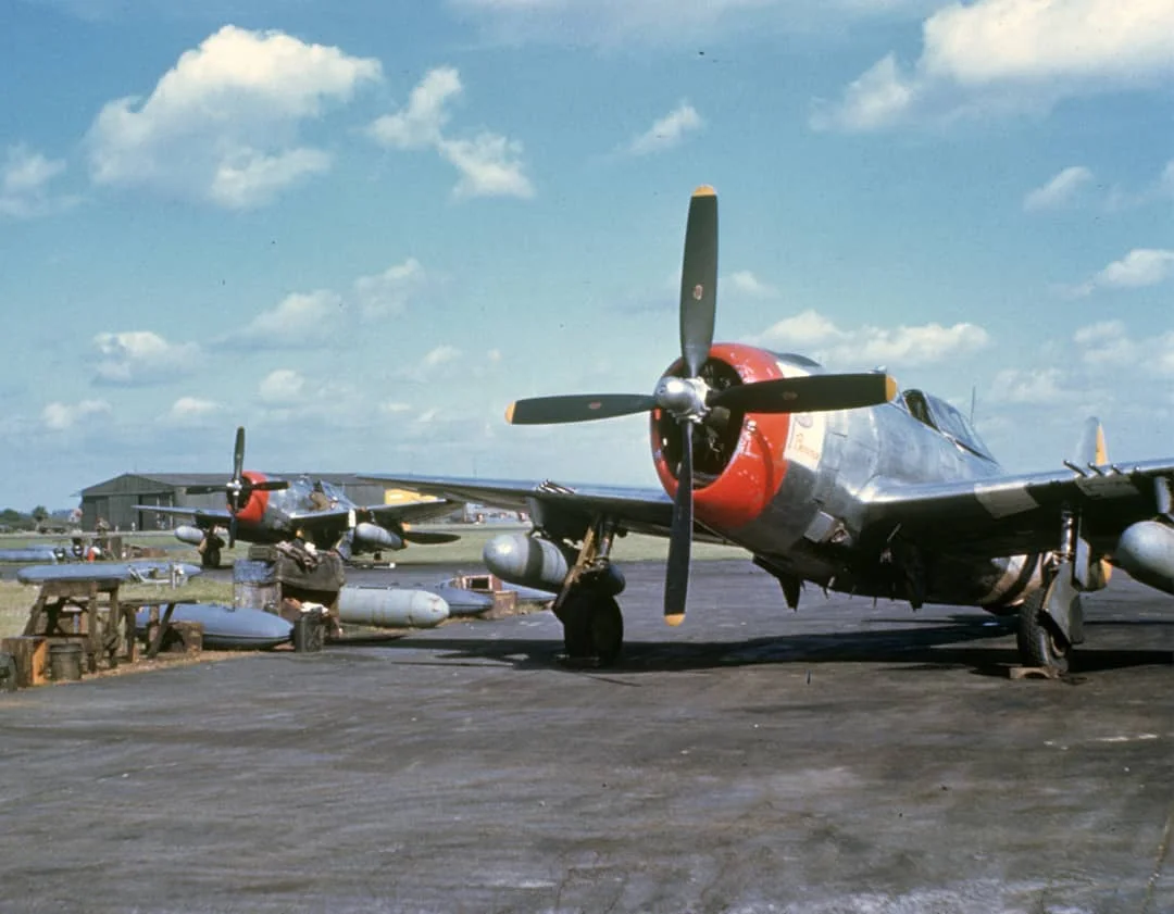USAF P-47 Thunderbolt aircraft of the 56th Fighter Group. 1944, England..webp