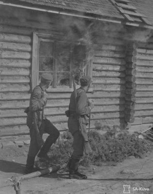 финские солдаты, неспешно жгут последние жилые дома.jpg