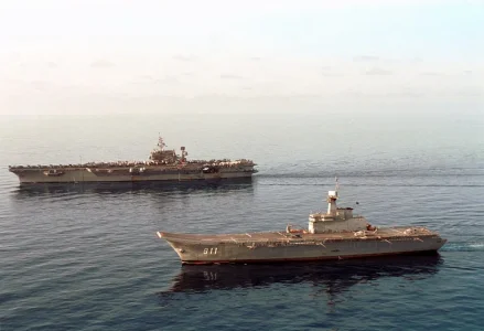 Thai Navy HTMS Chakri Naruebet (CVH911) & USS Kitty hawk (CV63) near coast of Thailand (3 Apri...jpg