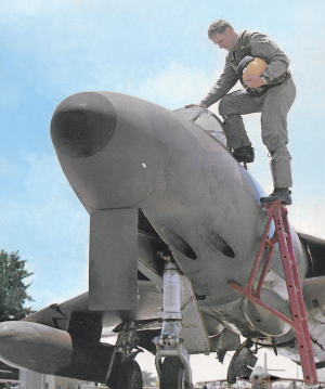 Rhodesian Hunter FGA.9 (R1284) of Sqn Ldr Rich Brand, note the stylised bomb carrying eagle.png