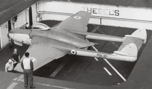 Royal Navy Sea Vampire F.20 (VV138) on HMS Theseus.jpg