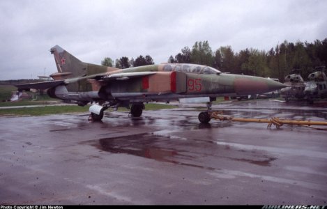 Belarus MiG-23UB (95 red) at Borovaya (20 May 2005) it's twin stick MiG-23 is a type rarely seen.jpg