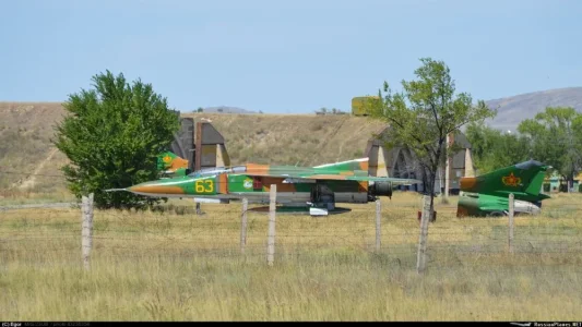 Kazakhstan MiG-23UB (63 yellow) at Taldykorgan (18 August 2018).webp