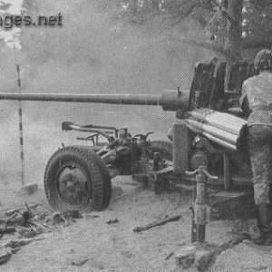 57mm AA-gun firing at ground target