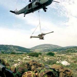 105mm Light Gun lifted by helo
