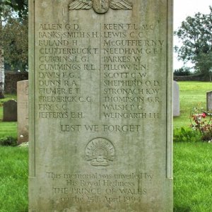 Memorial To The Australian Flying Corps Fallen, Leighterton Church Cemetery, Glos