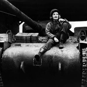 Marlene Dietrich sat on a Tank