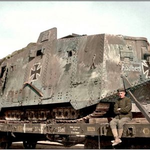 German AV-7 Tank (Adalbert) Railway Flat Car Colourised