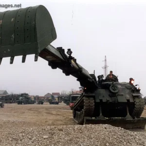 German engineer tank DACHS working in a fieldcamp