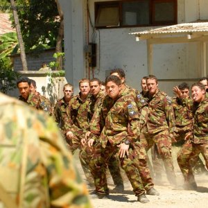 NZ soldiers perform the Haka for Brigadier Mick Slater