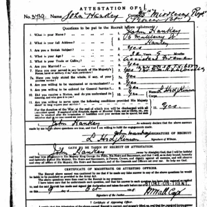 Pte John Hankey  Attestation
