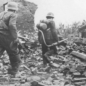 A group of German engineers in the ruins east of Aachen