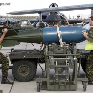 Loading an inert 1,000-pound bomb on a Tornado