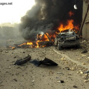 VBIED after exploding on a street in Baghdad, Iraq