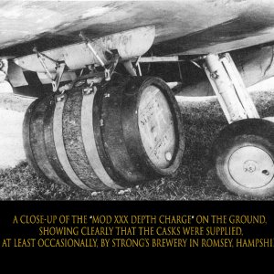 A close-up of the Mod XXX Depth charge on the ground, showing clearly that the casks were supp...jpg