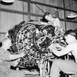 1950-8 Maintenance on an Allison J33-A-35 jet engine of an U.S. Air Force Lockheed F-80C Shoot...jpg