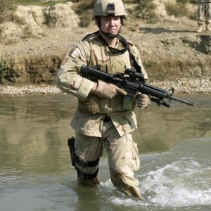 Staff Sgt. Michael Huffman crosses the Tigris River
