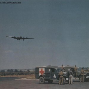 Ambulances waiting for returning B-17