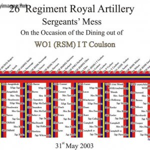 26 Royal Artillery Dinner Night seating plan