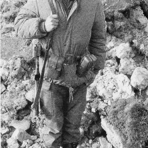 Argentine Army conscript stands outside a bunker