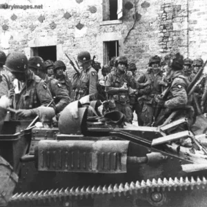 Group of paratroopers in a French village