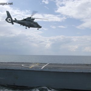 Panther helicopter lifts off the deck