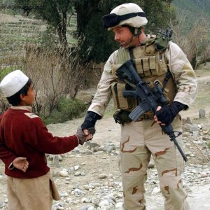 Soldier is warmly greeted in Manoi, Afghanistan