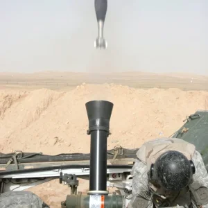 Mortar is fired from a Stryker vehicle