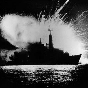 HMS Antelope explodes