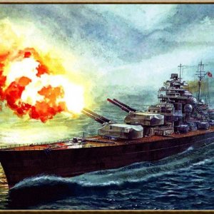 3rdReich_KMS_Bismarck_FIRES_FWD_TURRET