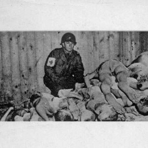 US Corpsman with concentration camp casualties