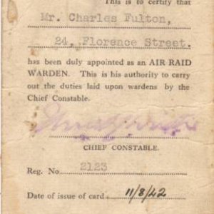 Air Raid Warden Authorisation Card
