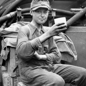 Soldier having a brew