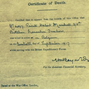 Death Certificate of Private 24597 Marshall