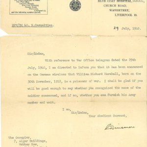 POW letter William Richard Marshall