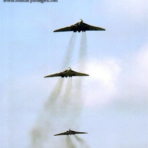 Four RAF Vulcans in flight