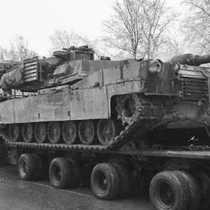 Abrams tank on low loader