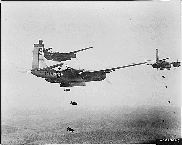 1951 October 18, B-26 Light Bombers Release bombs