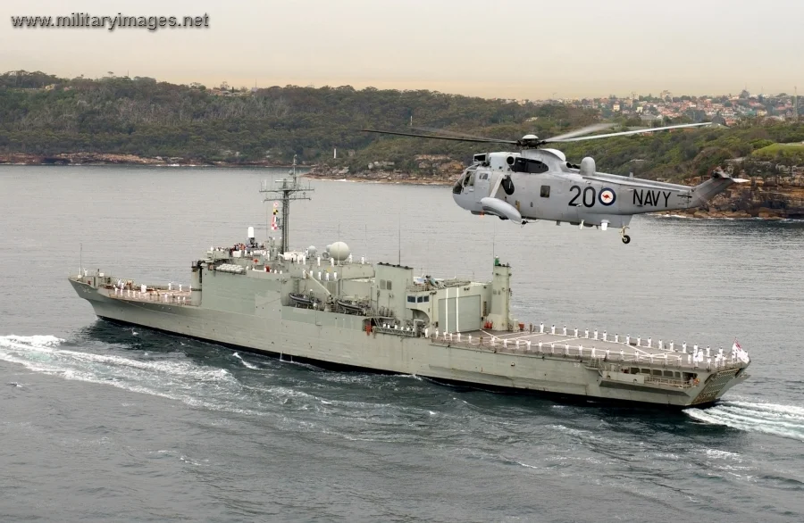 817 Squadron Sea King helicopter & HMAS Manoora
