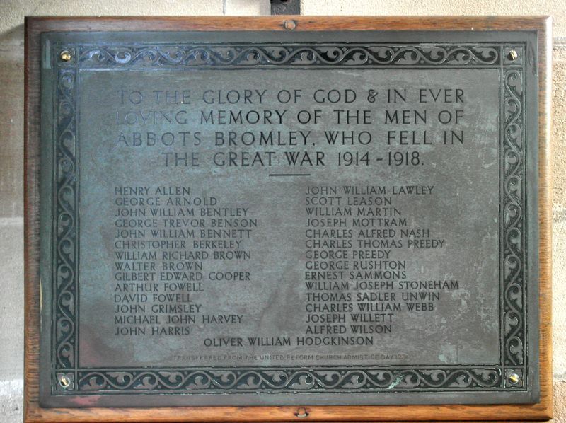 Abbots Bromley Church War Memorial | A Military Photos & Video Website